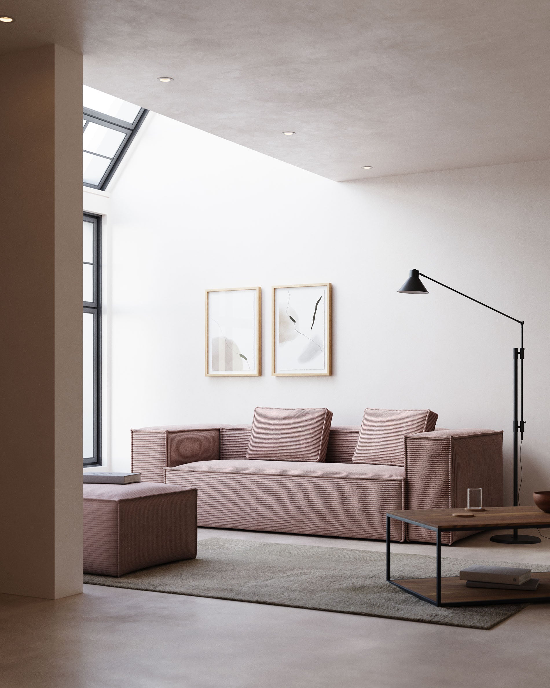 3-Sitzer-Sofa Blok, schwer entflammbar mit dickem, grauem Cord, 240 cm, FSC Mix Credit in Grau präsentiert im Onlineshop von KAQTU Design AG. 3er Sofa ist von Kave Home