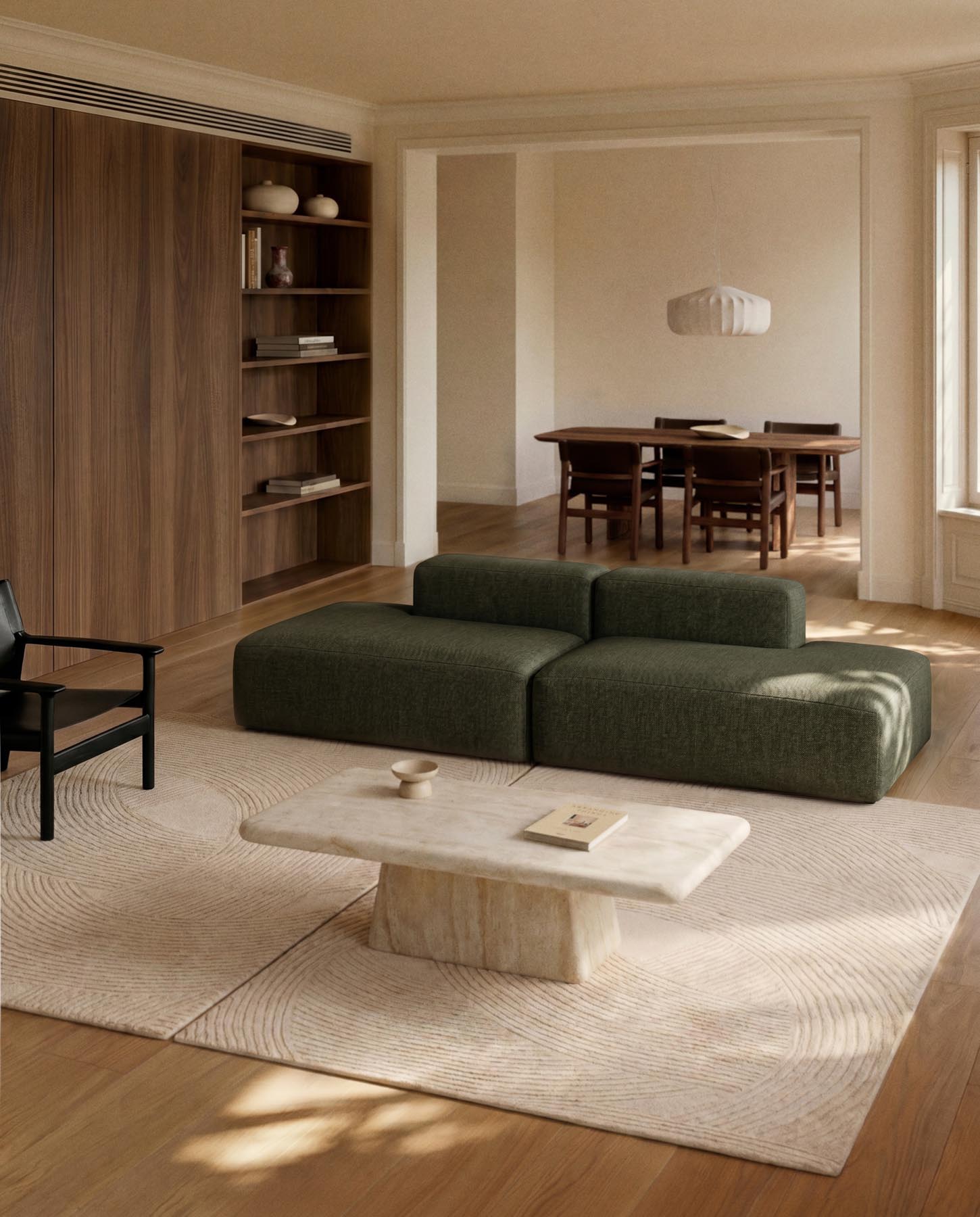 3-Sitzer-Sofa Blok in moosgrüner Chenille, 290 cm, FSC Mix Credit in Grün präsentiert im Onlineshop von KAQTU Design AG. 3er Sofa ist von Kave Home