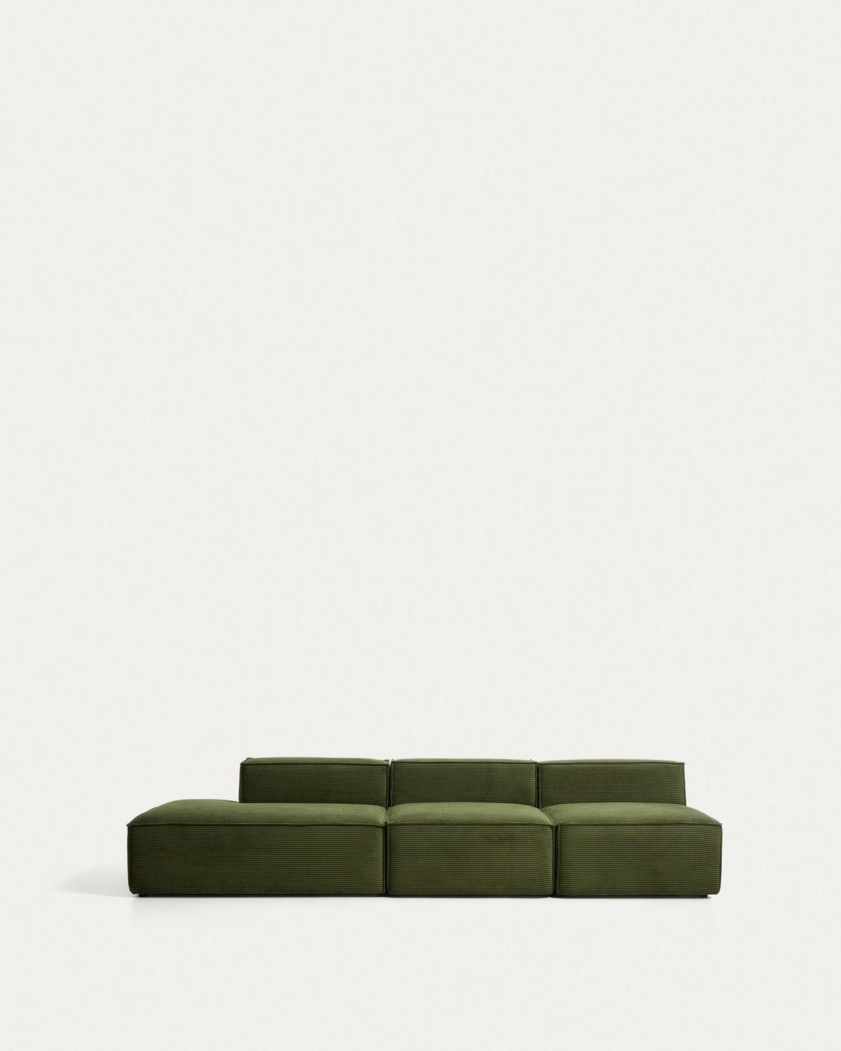 3-Sitzer-Sofa Blok mit Randmodul links in grobem grünem Cord, 325 cm, FSC Mix Credit in Grün präsentiert im Onlineshop von KAQTU Design AG. 3er Sofa ist von Kave Home