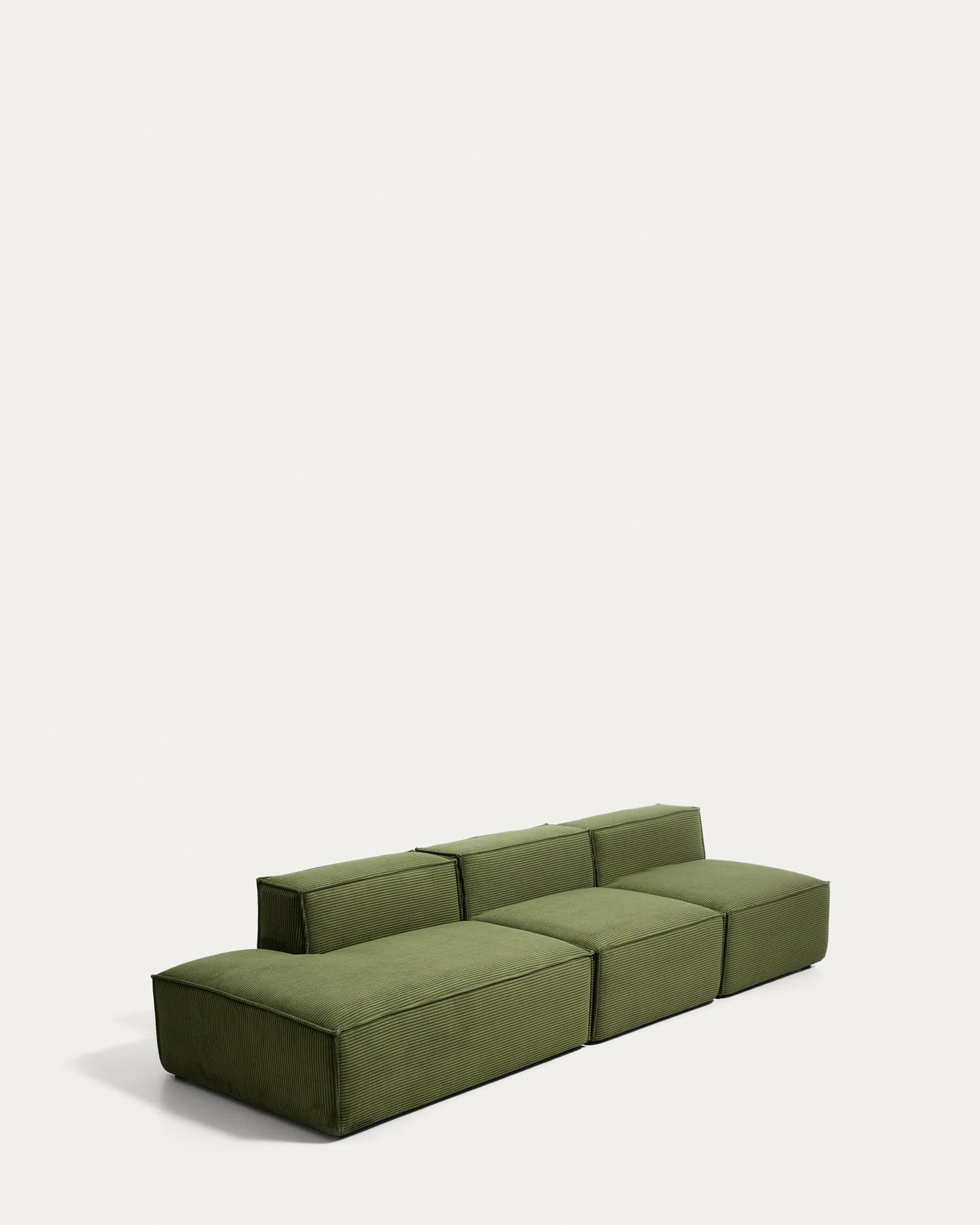 3-Sitzer-Sofa Blok mit Randmodul links in grobem grünem Cord, 325 cm, FSC Mix Credit in Grün präsentiert im Onlineshop von KAQTU Design AG. 3er Sofa ist von Kave Home