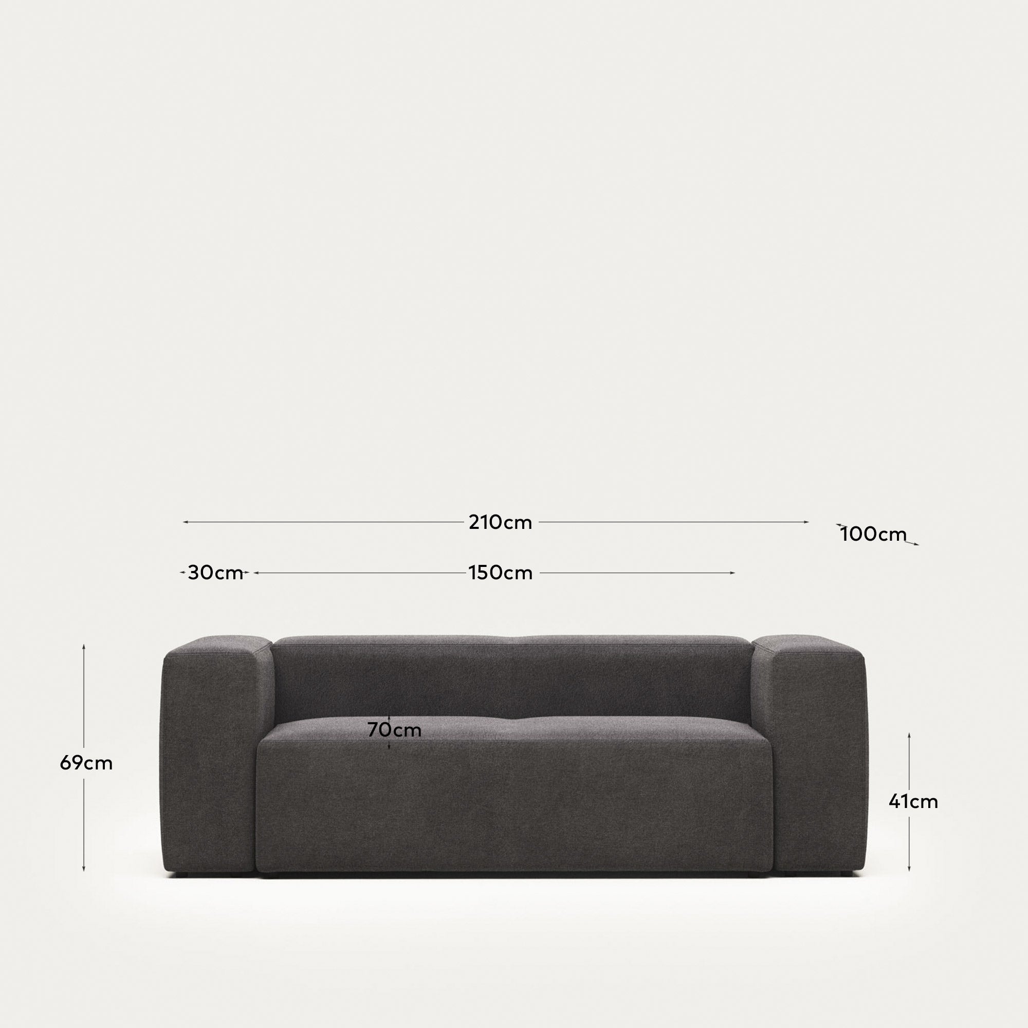 2-Sitzer-Sofa Blok, schwer entflammbar mit grauer Chenille, 210 cm in Grau präsentiert im Onlineshop von KAQTU Design AG. 2er Sofa ist von Kave Home