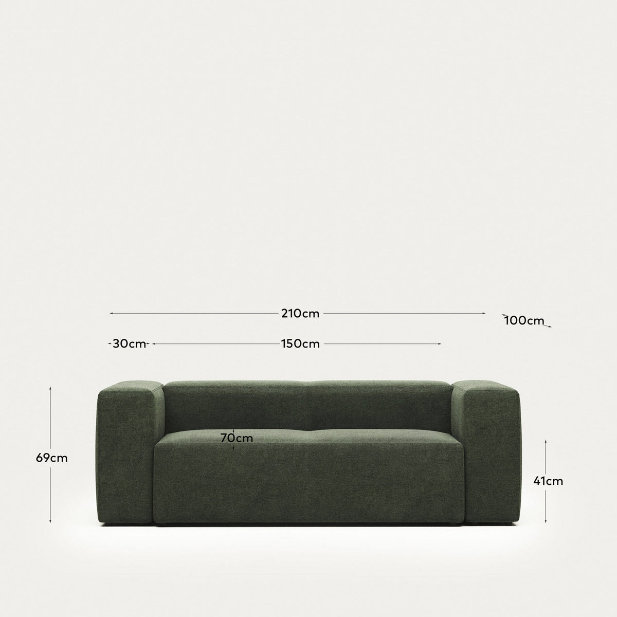 2-Sitzer-Sofa Blok, schwer entflammbar mit grüner Chenille, 210 cm in Grün präsentiert im Onlineshop von KAQTU Design AG. 2er Sofa ist von Kave Home