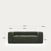 2-Sitzer-Sofa Blok, schwer entflammbar mit grüner Chenille, 210 cm