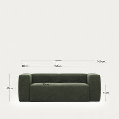 2-Sitzer-Sofa Blok, schwer entflammbar mit grüner Chenille, 210 cm