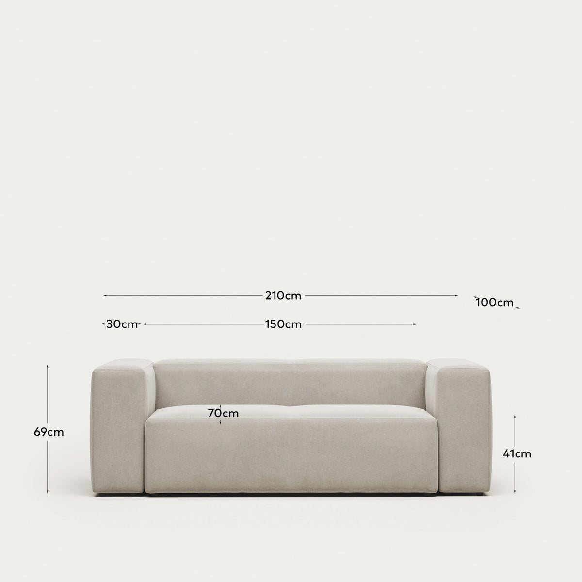 2-Sitzer-Sofa Blok, schwer entflammbar mit weisser Chenille, 210 cm in Natur präsentiert im Onlineshop von KAQTU Design AG. 2er Sofa ist von Kave Home