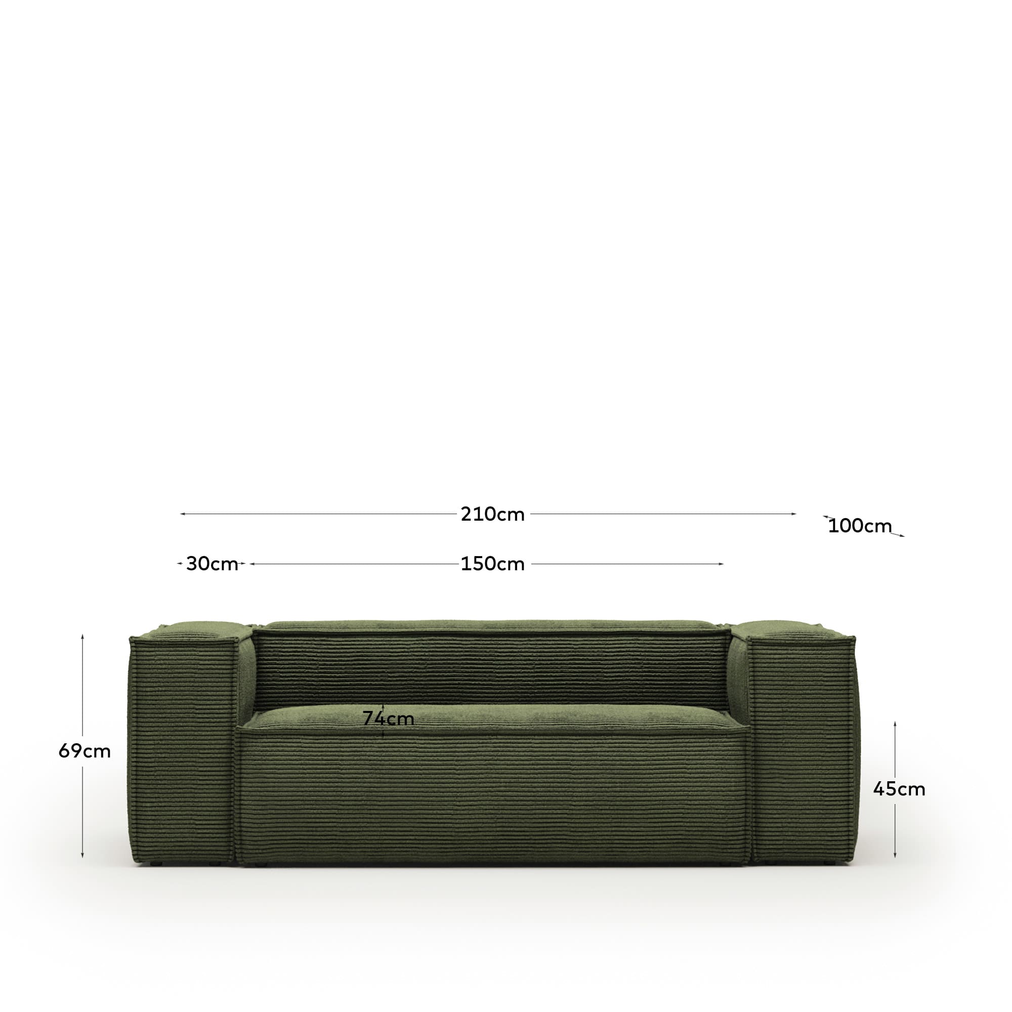 Elegantes 2-Sitzer-Sofa aus grünem Cordstoff, 210 cm breit, FSC-zertifiziert, von Kave Home. Modern und umweltfreundlich.