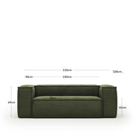 Canapé 2 places Blok en velours côtelé épais vert 210 cm FSC Mix Credit