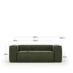 Canapé 2 places Blok en velours côtelé épais vert 210 cm FSC Mix Credit