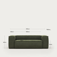 2-Sitzer-Sofa Blok, schwer entflammbar mit dickem, grünen Cord, 210 cm, FSC Mix Credit