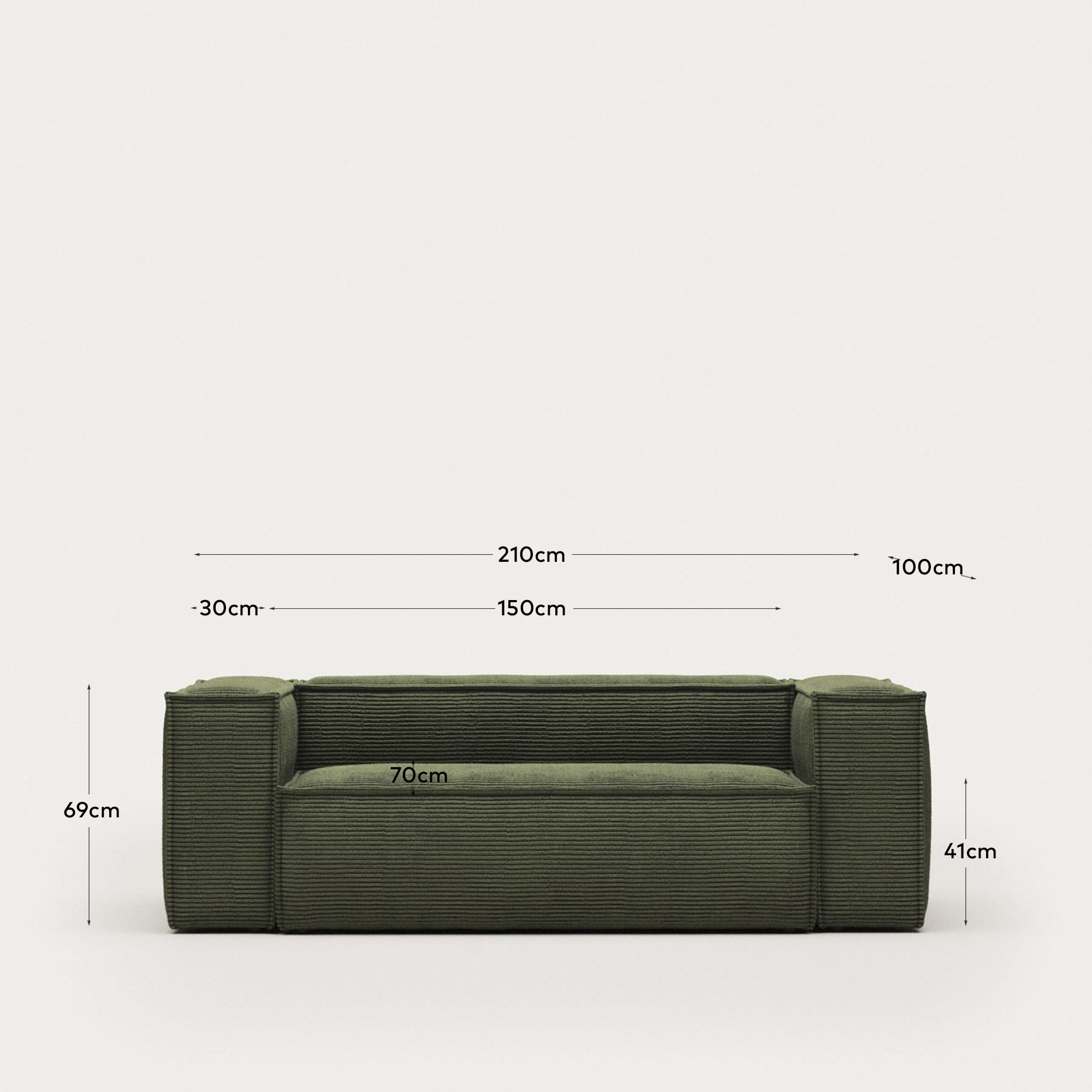 2-Sitzer-Sofa Blok, schwer entflammbar mit dickem, grünen Cord, 210 cm, FSC Mix Credit in Grün präsentiert im Onlineshop von KAQTU Design AG. 2er Sofa ist von Kave Home