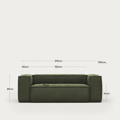 2-Sitzer-Sofa Blok, schwer entflammbar mit dickem, grünen Cord, 210 cm, FSC Mix Credit
