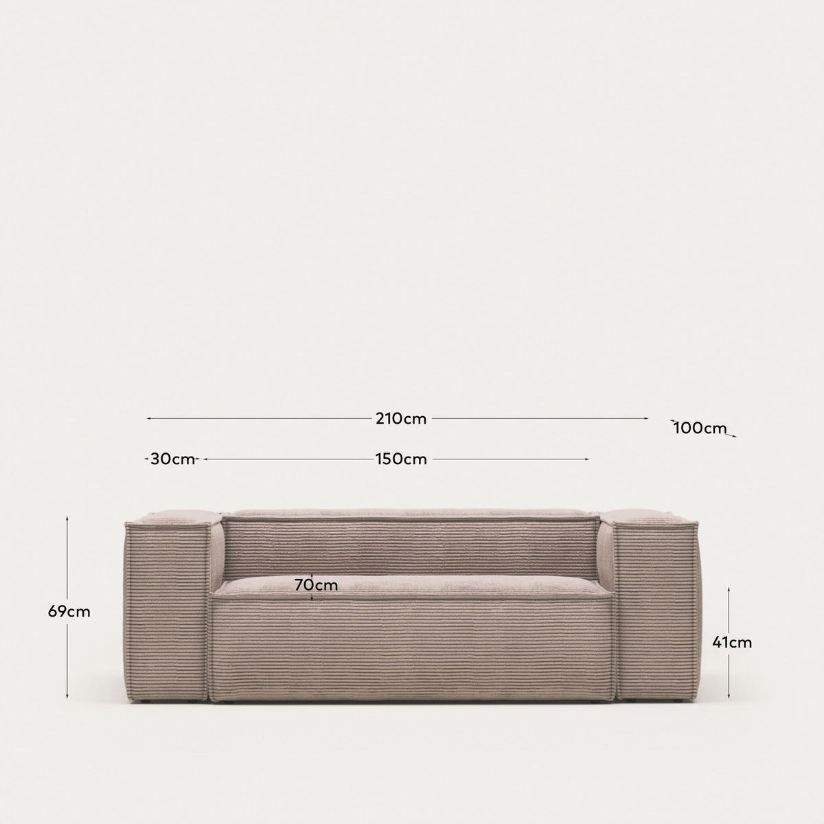 2-Sitzer-Sofa Blok, schwer entflammbar mit dickem, rosafarbenem Cord, 210 cm, FSC Mix Credit in Rosa präsentiert im Onlineshop von KAQTU Design AG. 2er Sofa ist von Kave Home