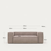 2-Sitzer-Sofa Blok, schwer entflammbar mit dickem, rosafarbenem Cord, 210 cm, FSC Mix Credit