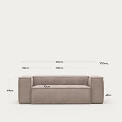 2-Sitzer-Sofa Blok, schwer entflammbar mit dickem, rosafarbenem Cord, 210 cm, FSC Mix Credit