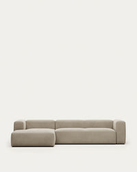 Canapé 4 places Blok avec méridienne à gauche, ignifugé avec chenille beige, 330 cm