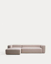 4-Sitzer-Sofa Blok mit Chaiselongue links in beiger Chenille, 330 cm, FSC Mix Credit