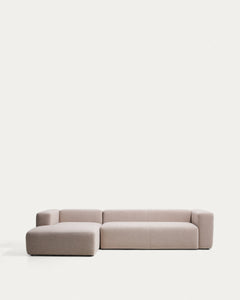 4-Sitzer-Sofa Blok mit Chaiselongue links in beiger Chenille, 330 cm, FSC Mix Credit