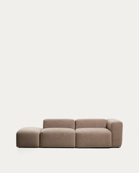 3-seater sofa Blok with right armrest and pouf edge module in brown chenille, 270 cm, FSC