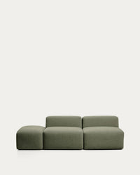 3-seater sofa <tc>Blok</tc> with pouf edge module in moss green chenille, 240 cm, FSC Mix Credit