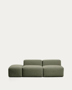 3-seater sofa <tc>Blok</tc> with pouf edge module in moss green chenille, 240 cm, FSC Mix Credit