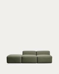 3-seater sofa <tc>Blok</tc> with pouf edge module in moss green chenille, 270 cm, FSC Mix Credit