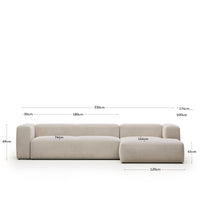 4-seater sofa <tc>Blok</tc> with beige chenille and chaise longue on the right 330 cm FSC Mix Credit