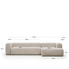 4-seater sofa <tc>Blok</tc> with beige chenille and chaise longue on the right 330 cm FSC Mix Credit