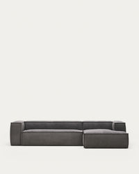 <tc>Blok</tc> 4-Seater Sofa with Thick, Gray Corduroy and Chaise Lounge on the Right, 330 cm, FSC Mix Credit