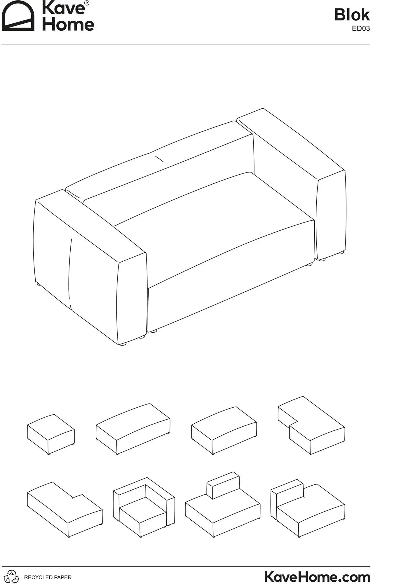 4-Sitzer-Sofa Blok mit dickem, grauen Cord und Chaiselongue rechts 330 cm FSC Mix Credit in Grau präsentiert im Onlineshop von KAQTU Design AG. 4er Sofa ist von Kave Home