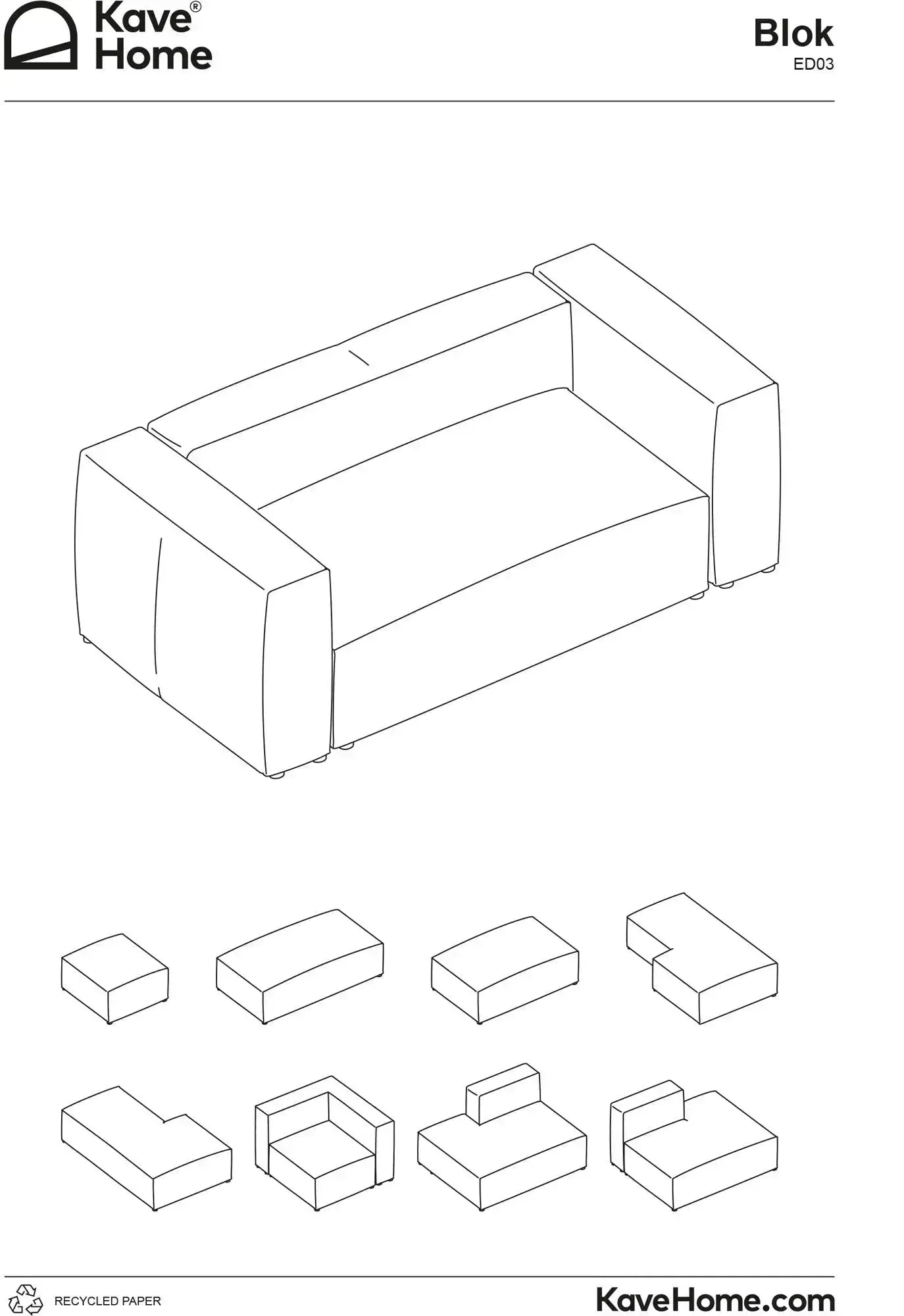 4-Sitzer-Sofa Blok mit dickem, grauen Cord und Chaiselongue rechts 330 cm FSC Mix Credit in Grau präsentiert im Onlineshop von KAQTU Design AG. 4er Sofa ist von Kave Home