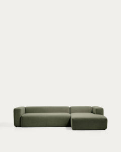 divano a 4 posti <tc>Blok</tc> con chais<tc>elo</tc>lingua destra in ciniglia verde muschio, 330 cm, FSC Mix Credit