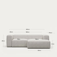 2-Sitzer-Sofa Blok mit Chaiselongue rechts, schwer entflammbar mit weissem Lammfellimitat, 240 cm, FSC Mix Credit