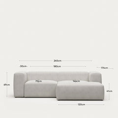 2-Sitzer-Sofa Blok mit Chaiselongue rechts, schwer entflammbar mit weissem Lammfellimitat, 240 cm, FSC Mix Credit