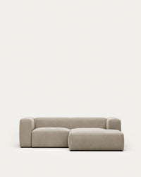 divano a 2 posti <tc>Blok</tc> con chais<tc>elo</tc>Lato destro, ignifugo con ciniglia beige, 240 cm
