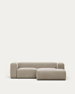 divano a 2 posti <tc>Blok</tc> con chais<tc>elo</tc>Lato destro, ignifugo con ciniglia beige, 240 cm