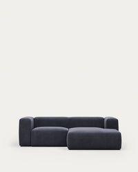 2-Sitzer-Sofa Blok mit Chaiselongue rechts, schwer entflammbar mit blauer Chenille, 240 cm