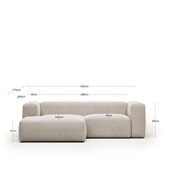 2-seater sofa Blok with beige chenille and chaise longue on the left 240 cm FSC Mix Credit