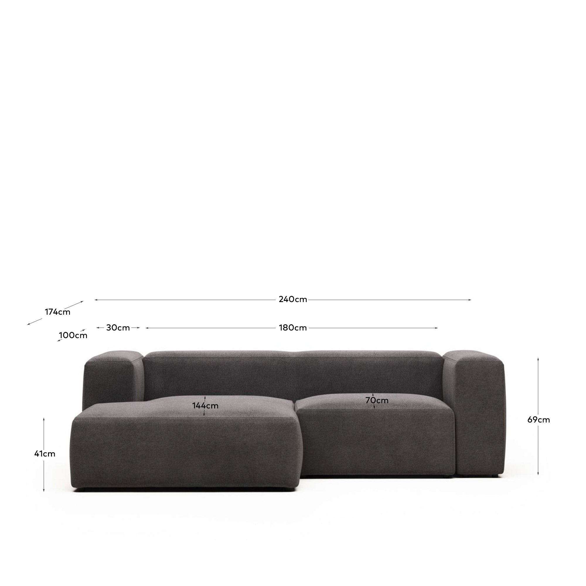 Blok 2-Sitzer-Sofa mit Chaiselongue links in Grau 240 cm FR in Grau präsentiert im Onlineshop von KAQTU Design AG. 2er Sofa ist von Kave Home