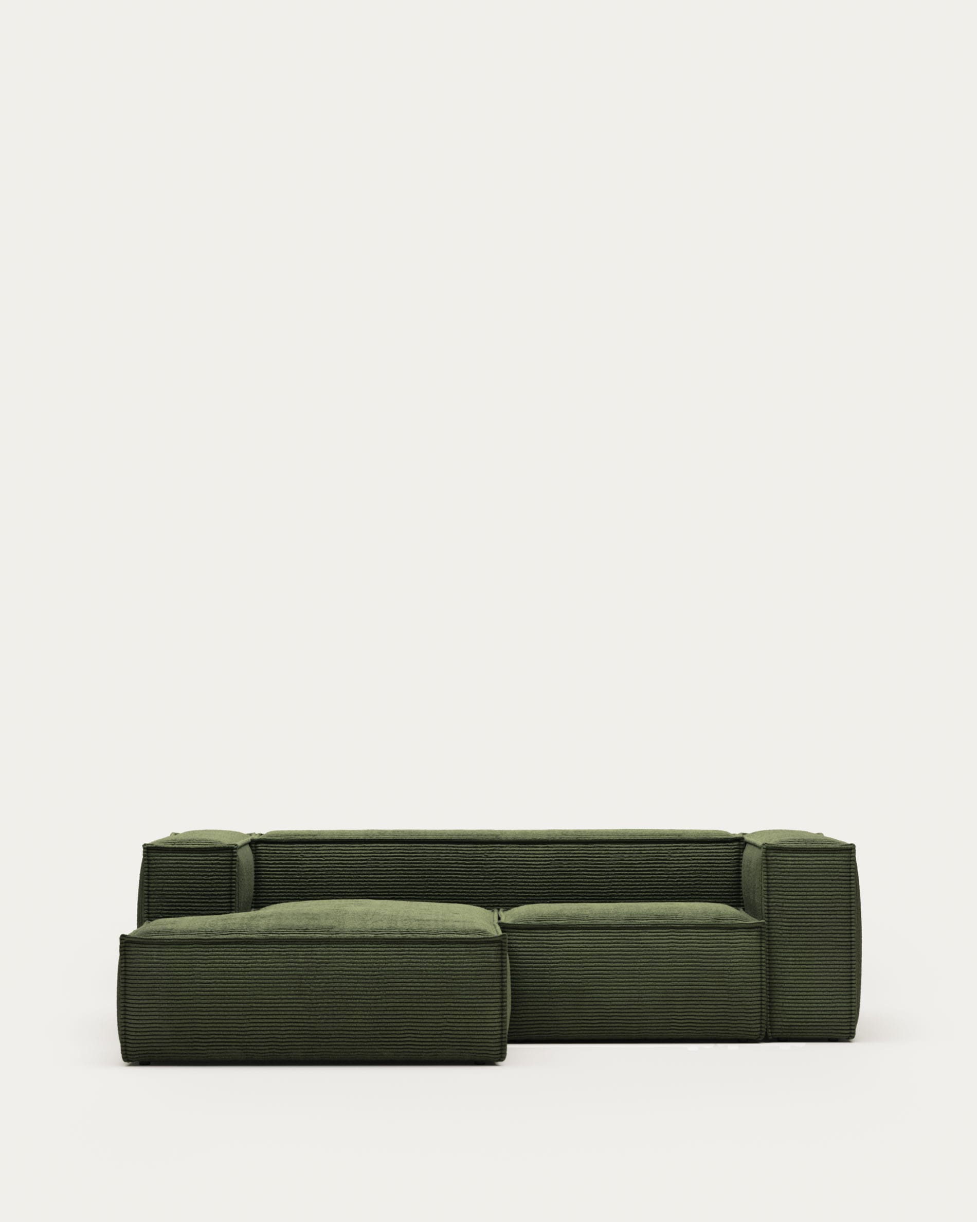 Canapé 2 places Blok en velours côtelé vert épais et méridienneelolangue gauche 240 cm FSC Mix Crédit