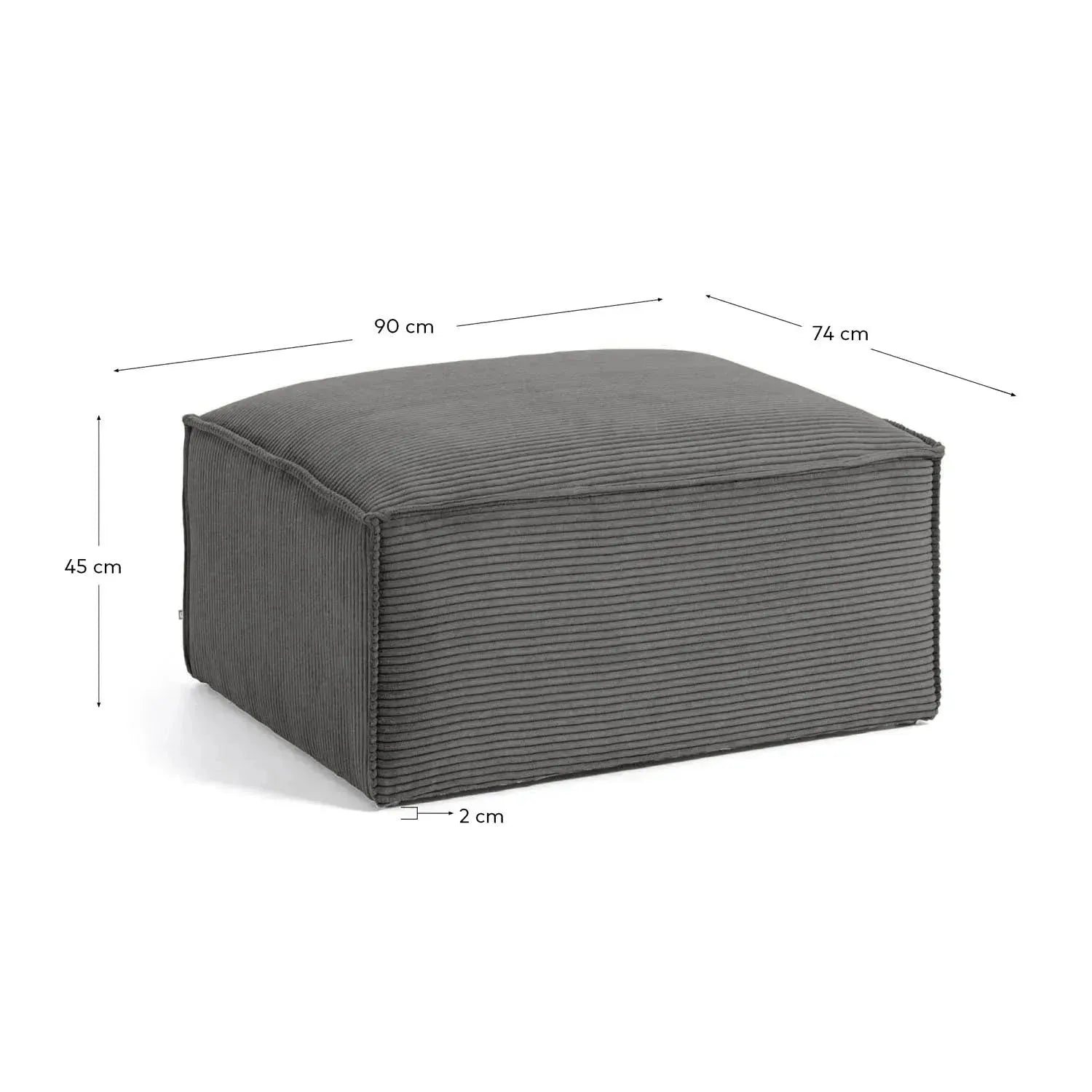 Fußablage Blok breiter Cord grau 90 x 70 cm in Grau präsentiert im Onlineshop von KAQTU Design AG. Hocker ist von Kave Home