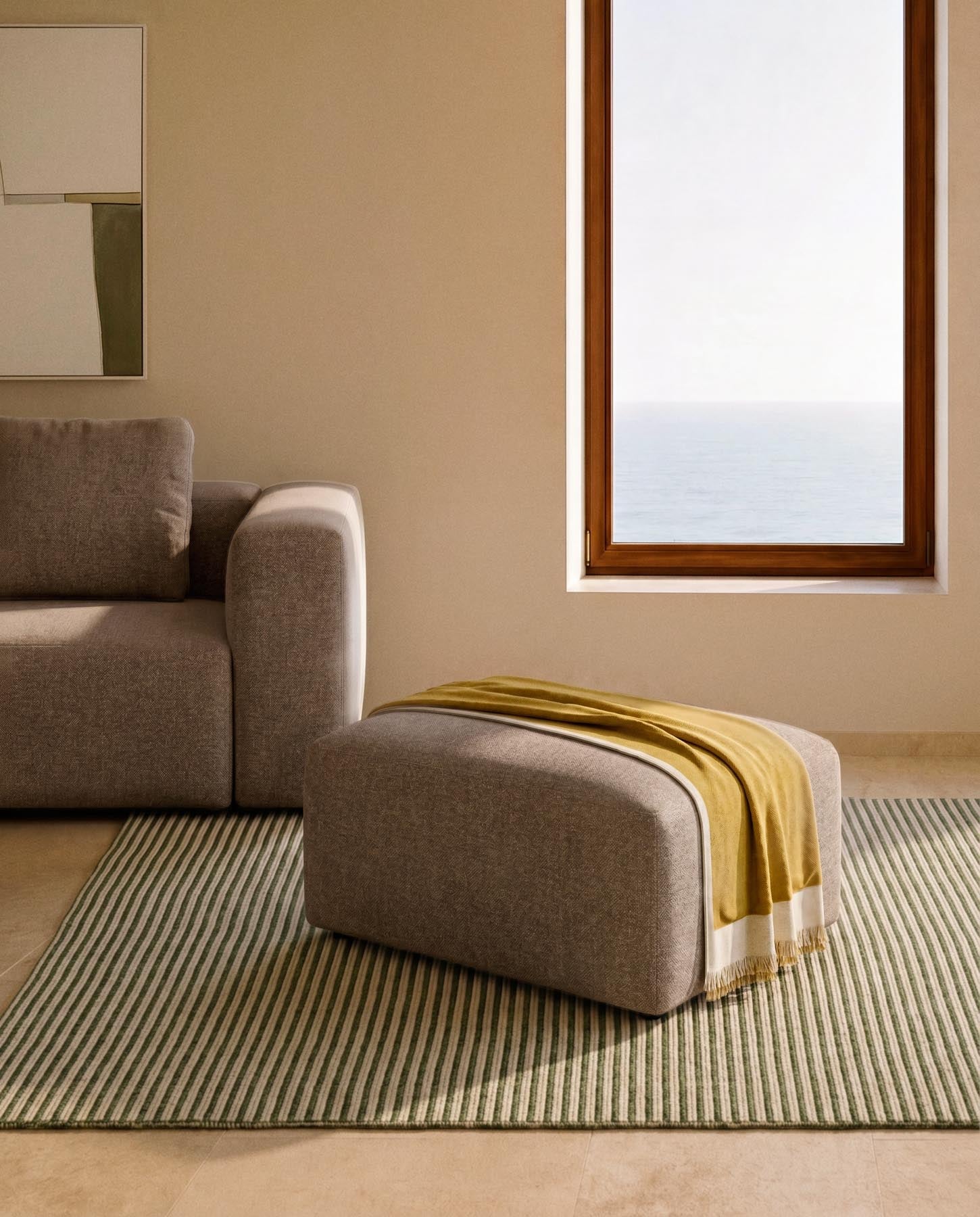 Fussablage Blok in brauner Chenille, 90 x 74 cm, FSC Mix Credit in Taupe präsentiert im Onlineshop von KAQTU Design AG. Pouf ist von Kave Home