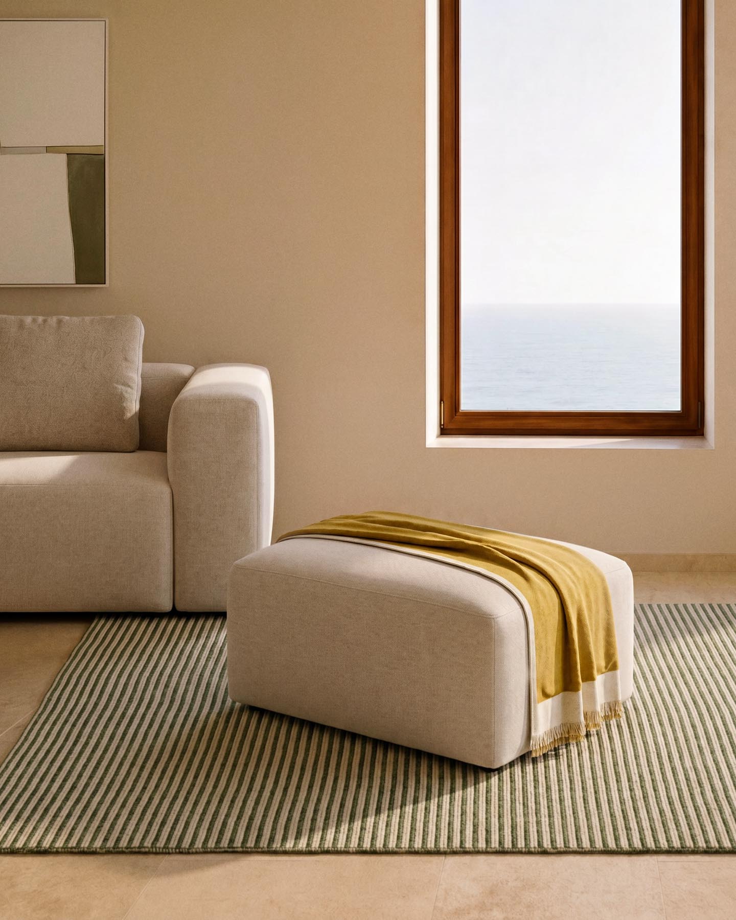 Fussablage Blok in beiger Chenille, 90 x 74 cm, FSC Mix Credit in Beige präsentiert im Onlineshop von KAQTU Design AG. Pouf ist von Kave Home