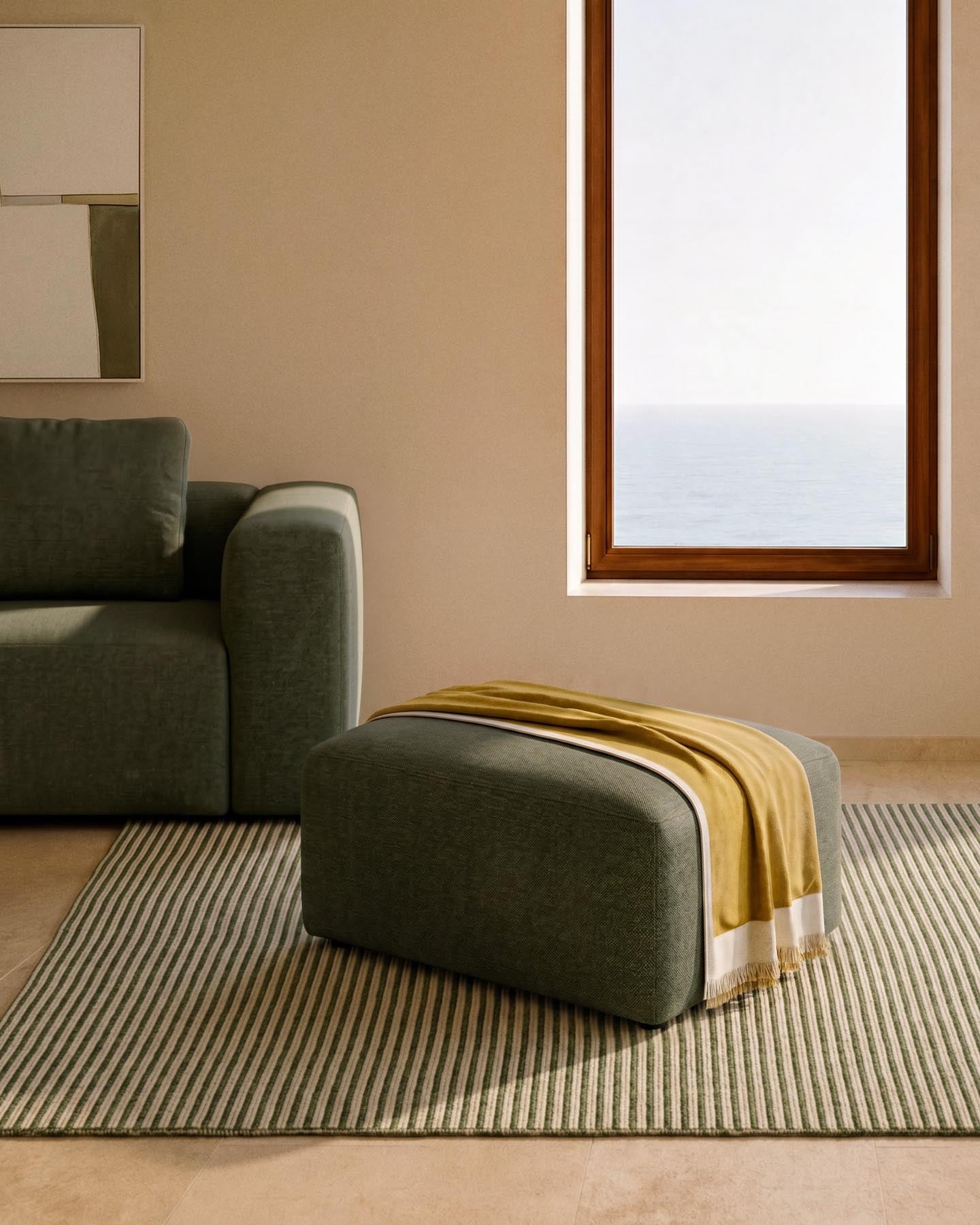 Fussablage Blok in moosgrüner Chenille, 90 x 74 cm, FSC Mix Credit in Grün präsentiert im Onlineshop von KAQTU Design AG. Pouf ist von Kave Home