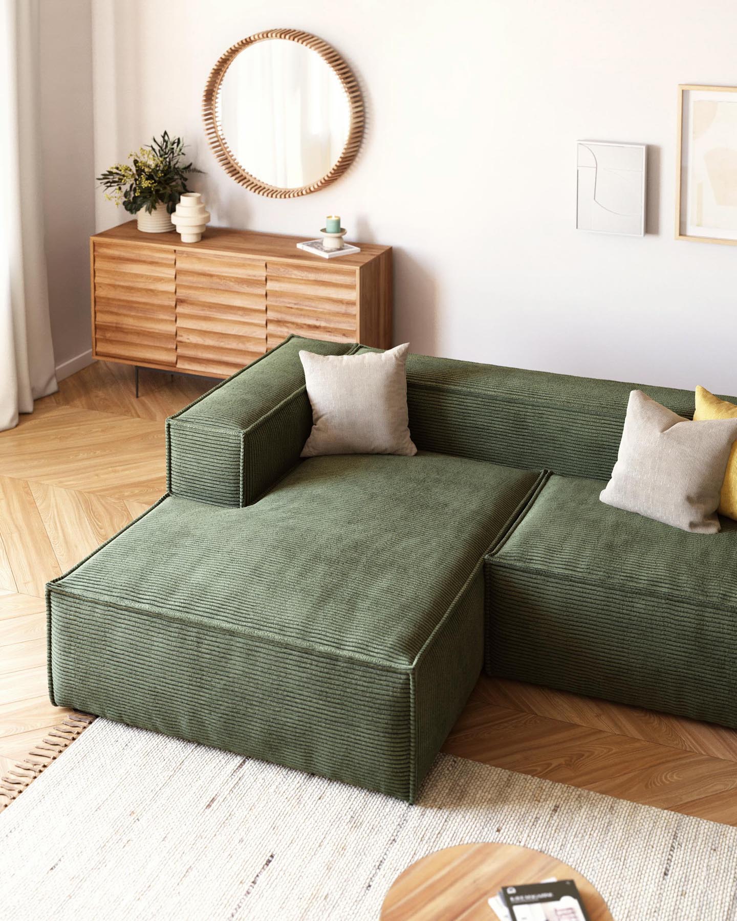 Fussablage Blok, schwer entflammbar mit dickem Cord in Grün, 90 x 74 cm, FSC Mix Credit FR in Grün präsentiert im Onlineshop von KAQTU Design AG. Pouf ist von Kave Home