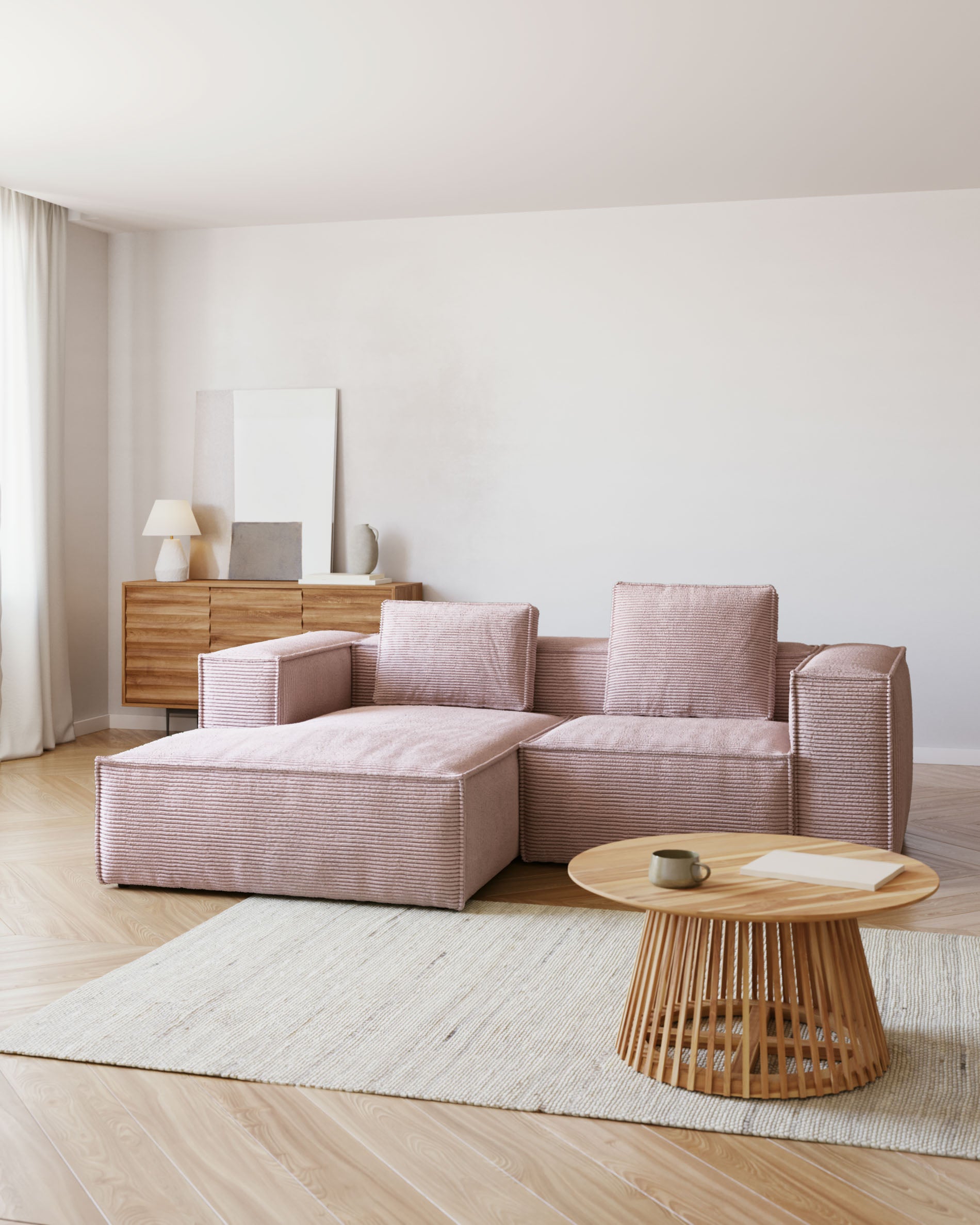 Fussablage Blok, schwer entflammbar mit dickem Cord in Rosa, 90 x 74 cm in Rosa präsentiert im Onlineshop von KAQTU Design AG. Pouf ist von Kave Home