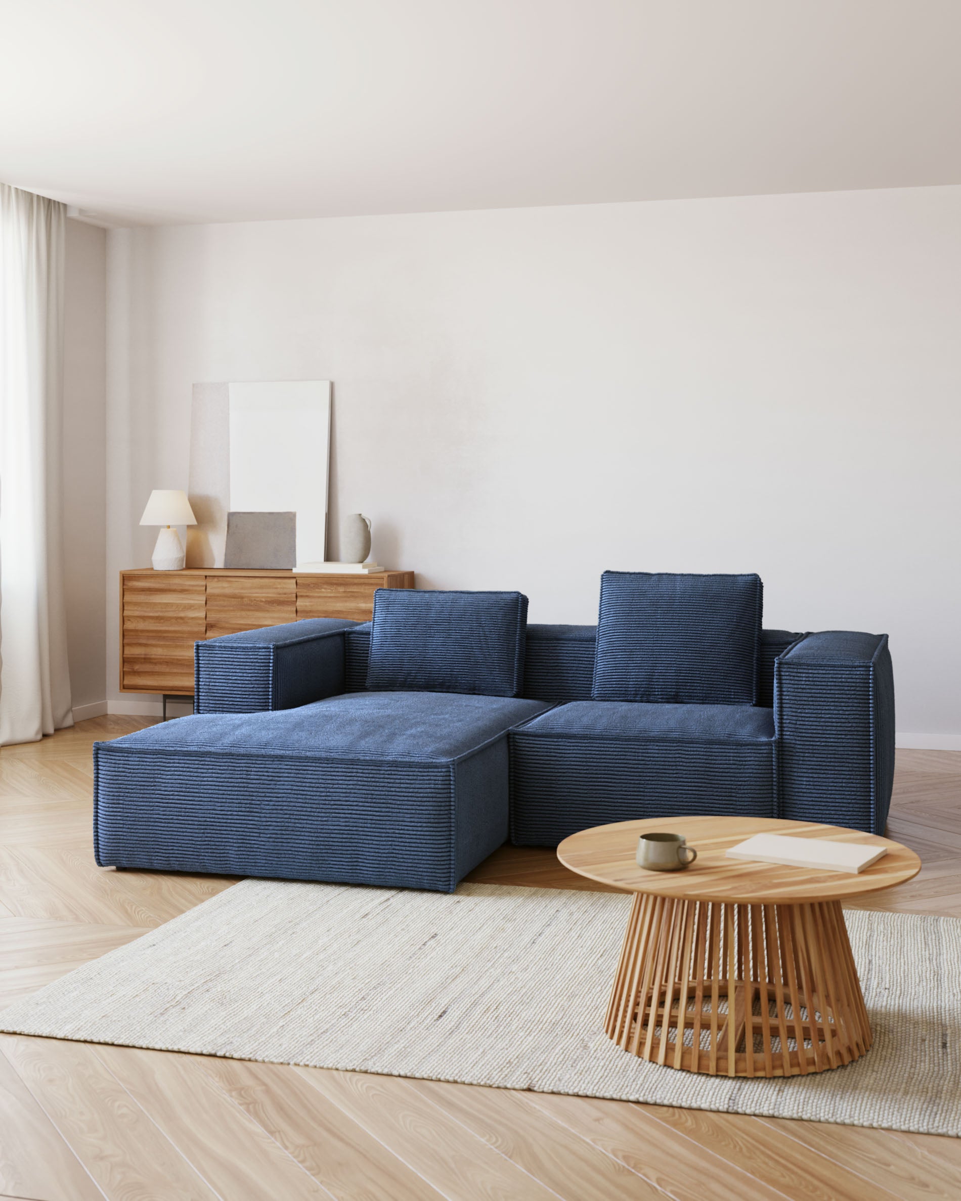 Fussablage Blok, schwer entflammbar mit dickem Cord in Blau, 90 x 74 cm, FSC Mix Credit FR in Blau präsentiert im Onlineshop von KAQTU Design AG. Pouf ist von Kave Home
