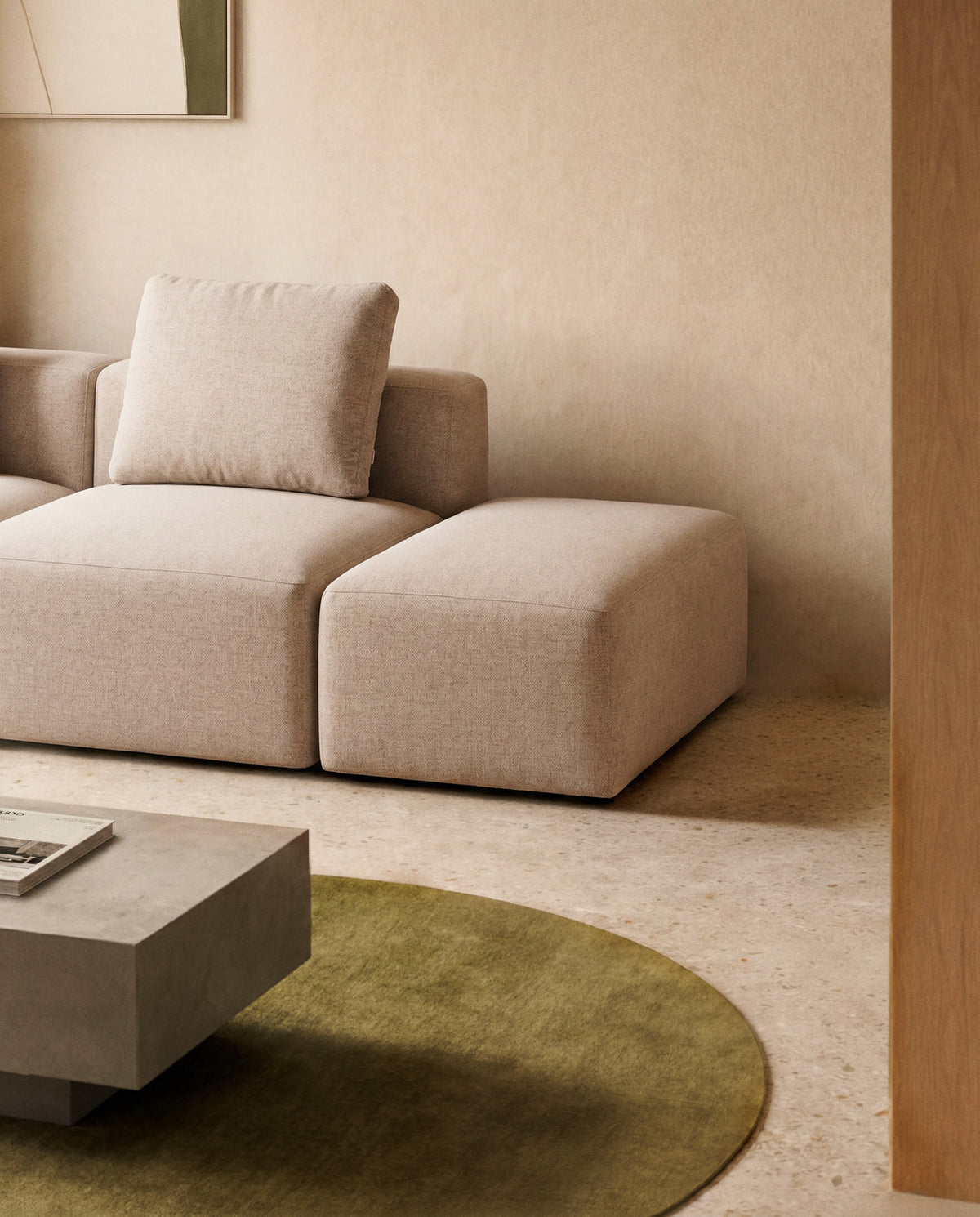 Pouf-Randmodul Blok in beiger Chenille, 60 x 104 cm, FSC Mix Credit in Beige präsentiert im Onlineshop von KAQTU Design AG. Pouf ist von Kave Home
