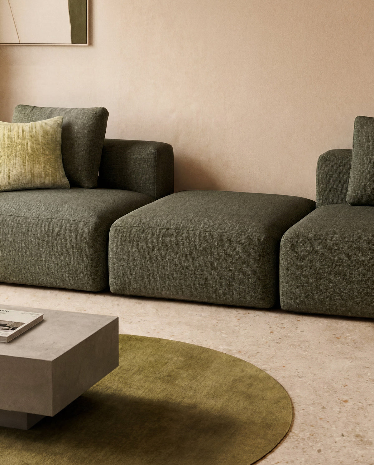 Pouf-Randmodul Blok in grüner Chenille, 90 x 104 cm, FSC Mix Credit in Grün präsentiert im Onlineshop von KAQTU Design AG. Pouf ist von Kave Home