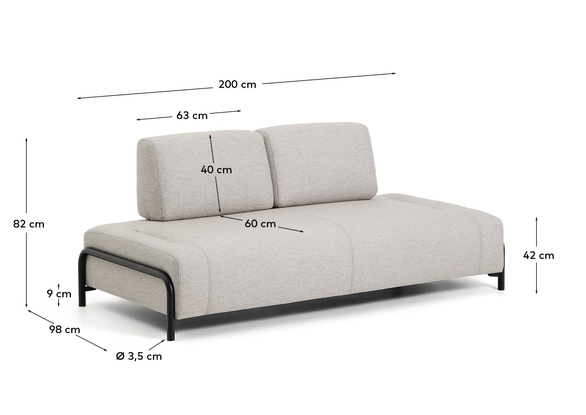 2-Sitzer-Modul Compo in Graubeige mit schwarzem Metallgestell 200 cm FSC Mix Credit in Beige präsentiert im Onlineshop von KAQTU Design AG. 2er Sofa ist von Kave Home