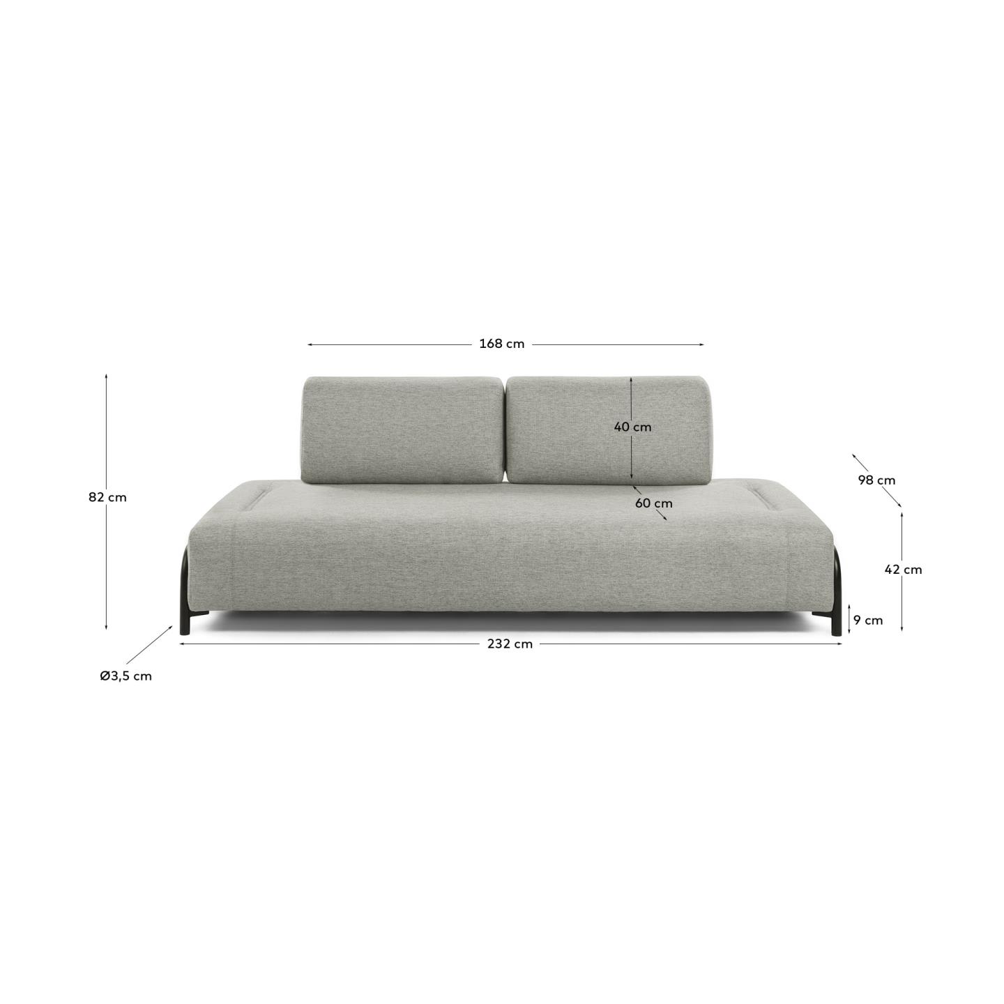 Stilvolles 3-Sitzer Modulsofa von Kave Home in Beige-Grau, 232 cm, ideal für flexible und moderne Wohnraumgestaltung.